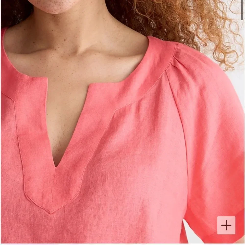 J.Crew Flutter-sleeve linen‎ V-neck top Brilliant Papaya Small NWT in packaging